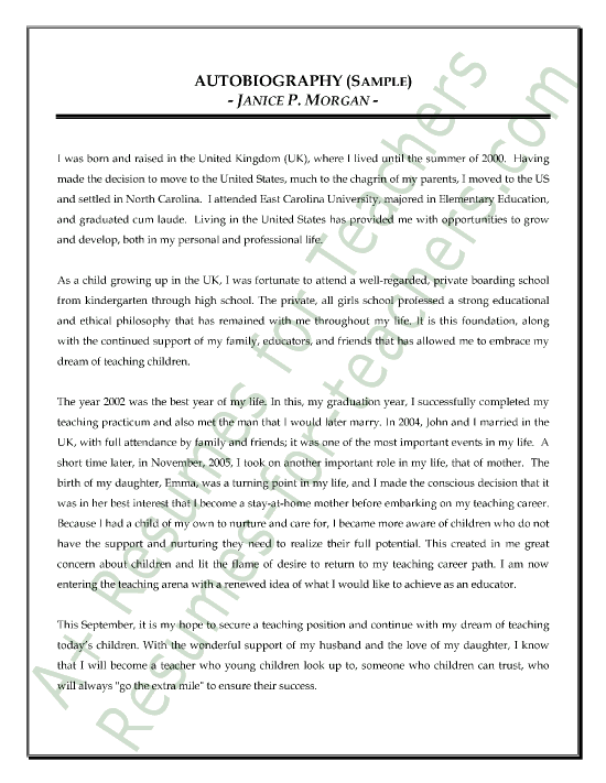 Teacher Autobiography Sample