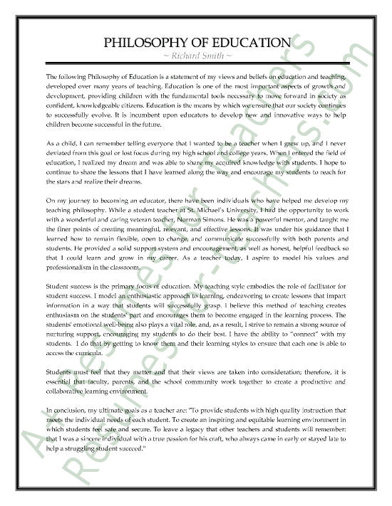 Philosophy of Education Sample