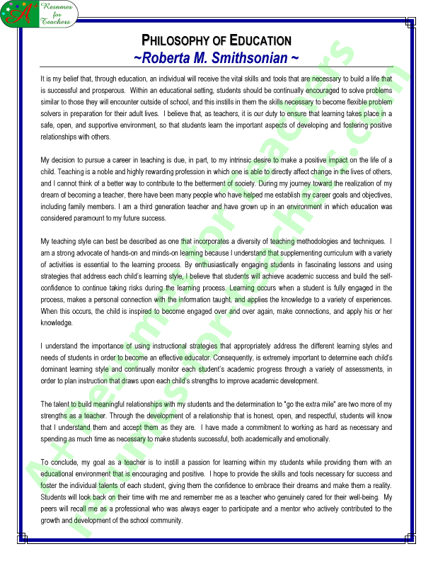 Sample Philosophy of Education Statement