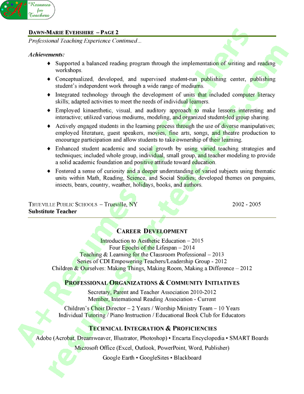 Elementary Teacher Resume Sample - Page 2