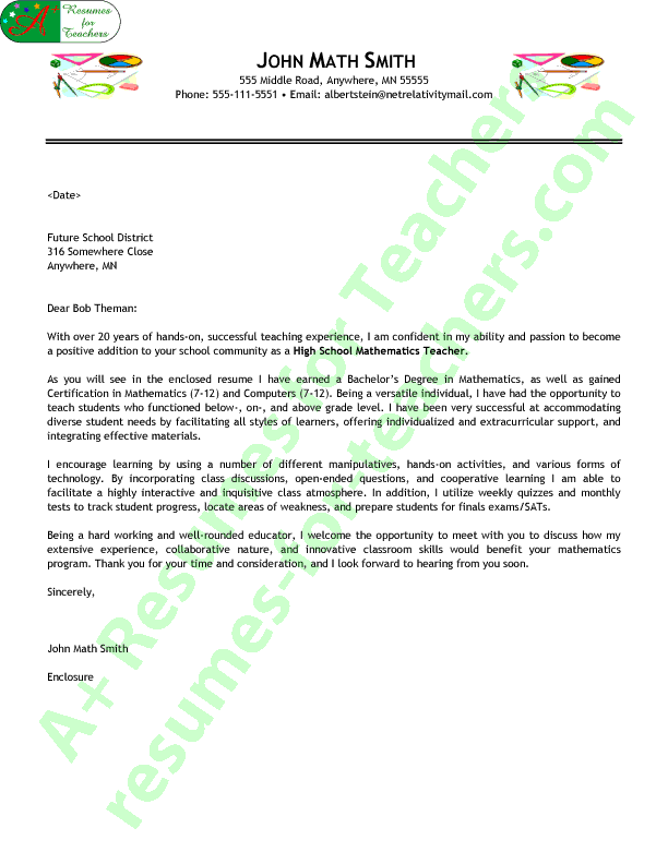 Math Teacher Cover Letter Sample