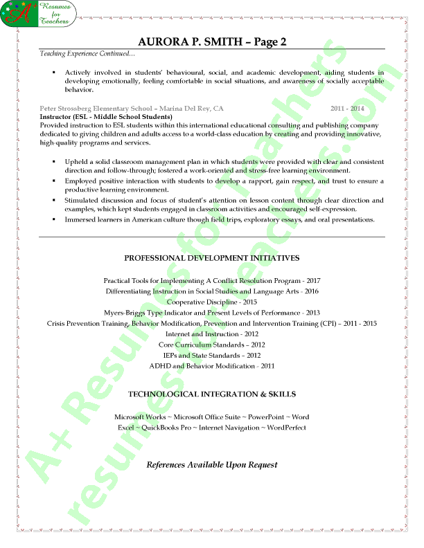 Special Education Teacher Resume Sample - Page 2