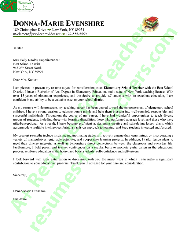 Elementary Teacher Cover Letter Sample