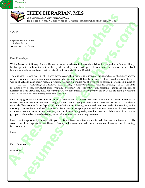 Librarian / Media Cover Letter Sample