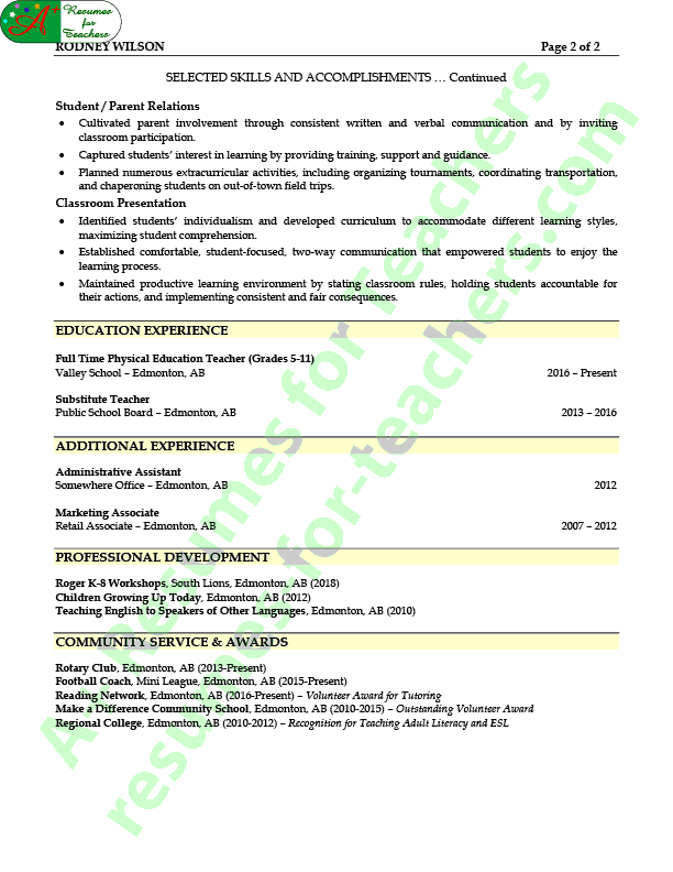 Phys-ed Teacher Resume Sample - Page 2