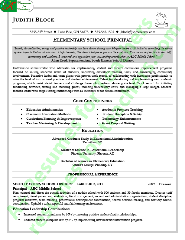Administrator / Principal's Resume Sample - Page 1